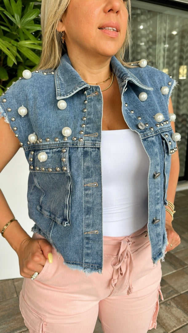 Denim Pearl Vest