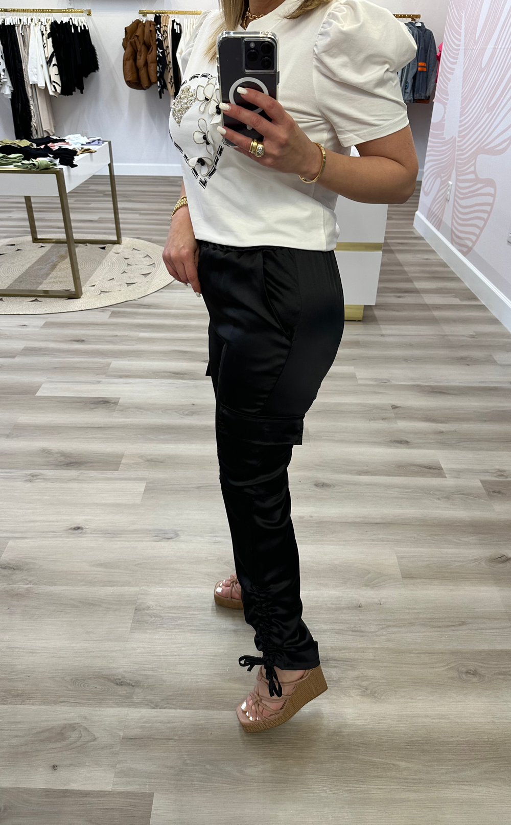 Satin Cargo Pants