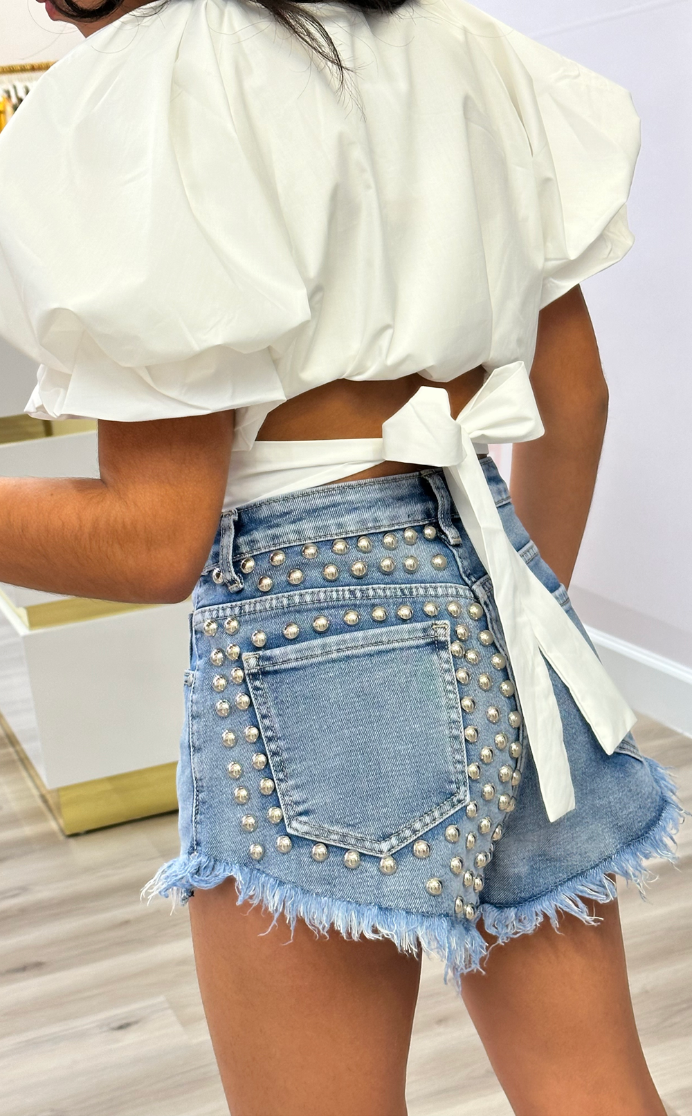 Studded Denim Shorts