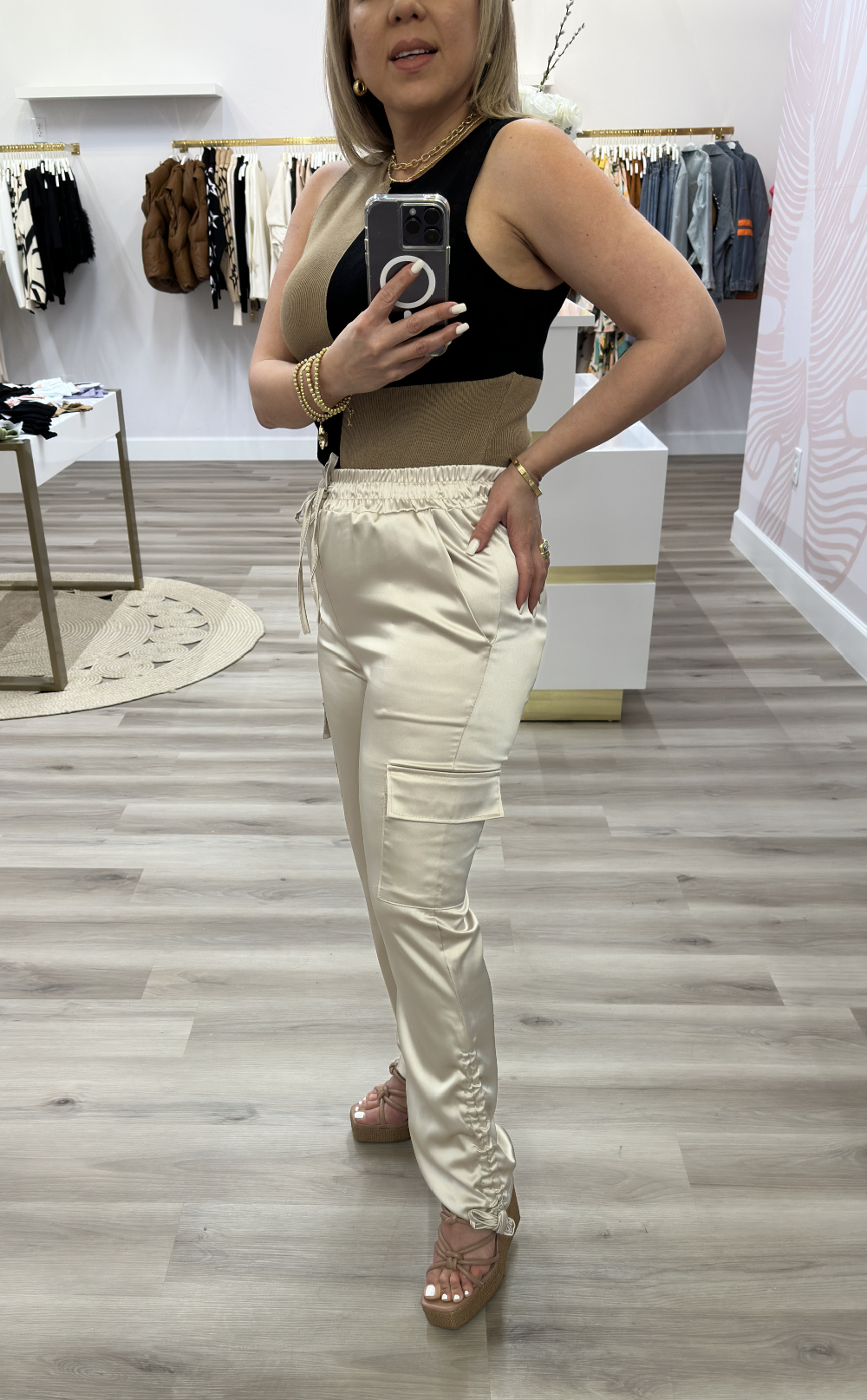Satin Cargo Pants
